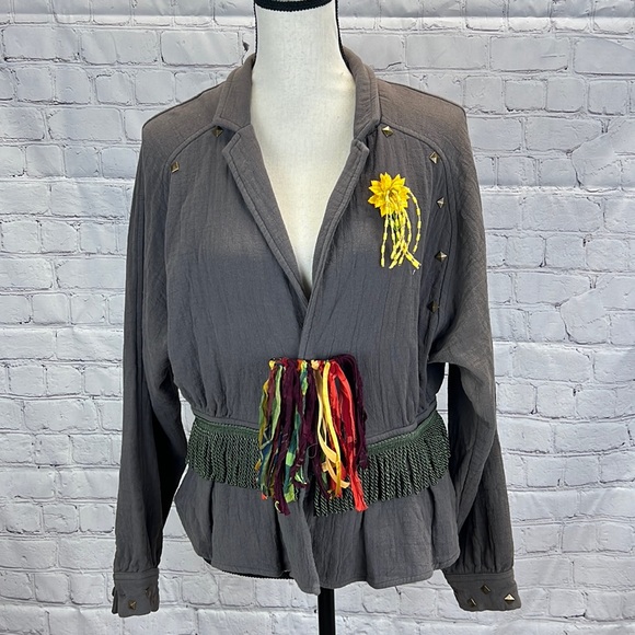 ⭐️Adorned Crown textile gauzy FREE embroidered tassel waist jacket size sm - Picture 3 of 13
